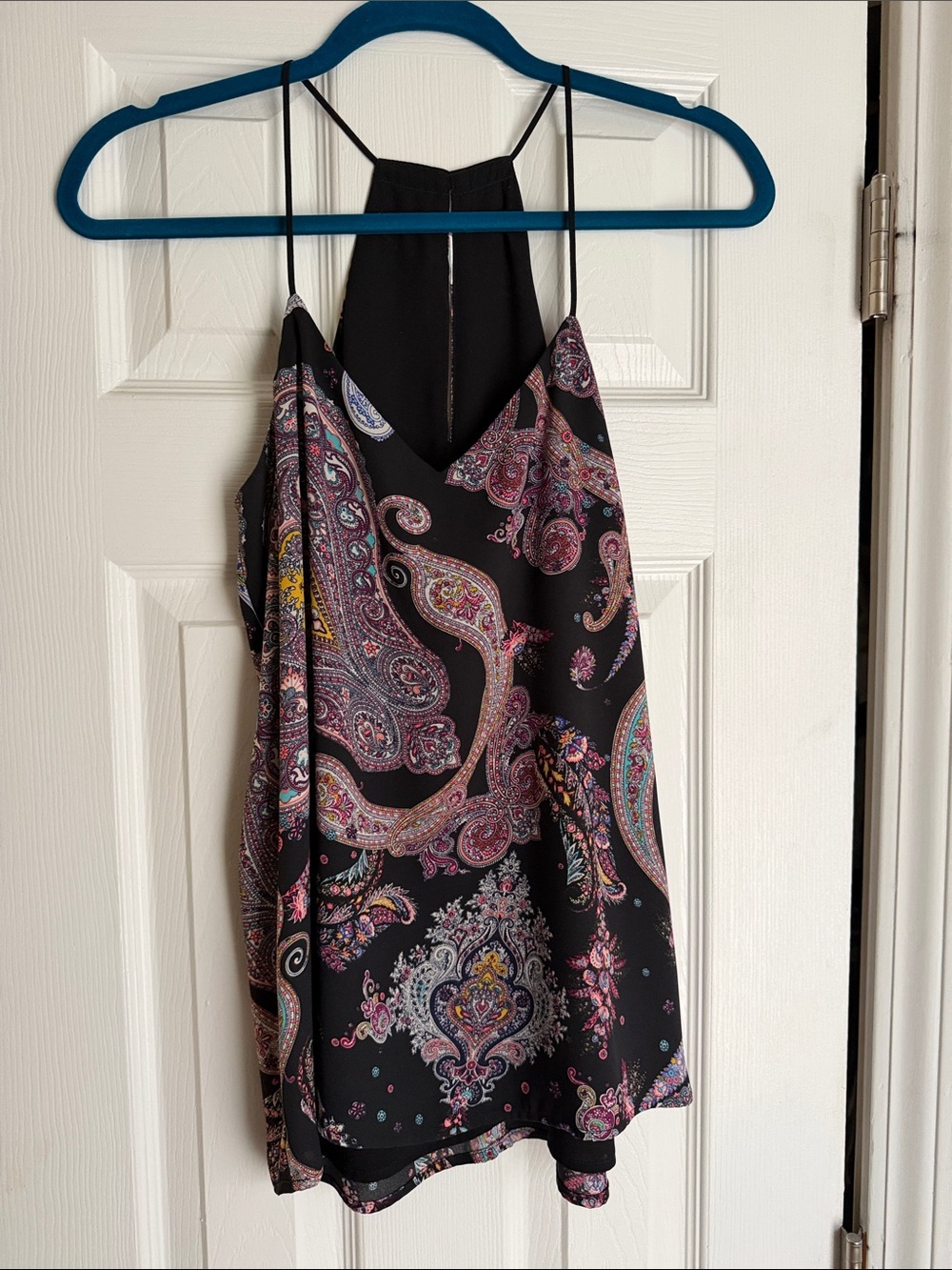 Reversible Black Paisley Spaghetti-Strap Cami Top